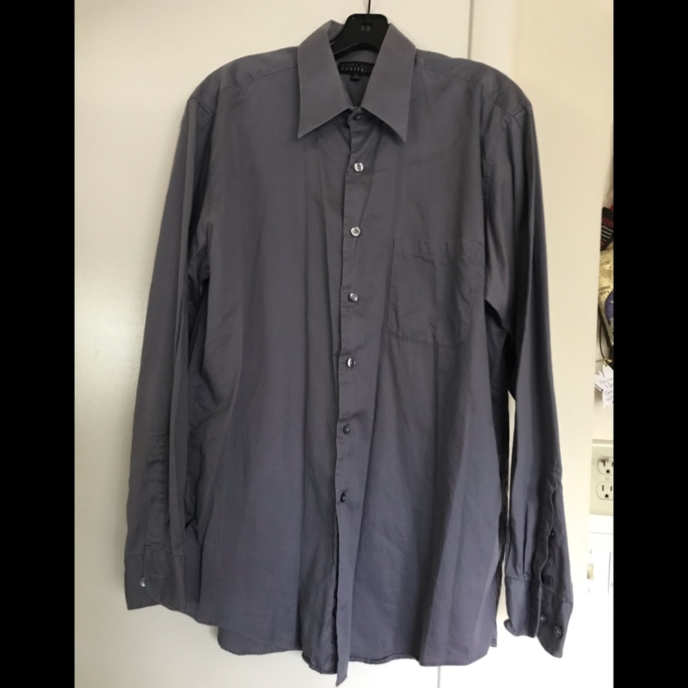 PERRY ELLIS PORTFOLIO , size 16 34/35 men’s gray dress shirt , button down